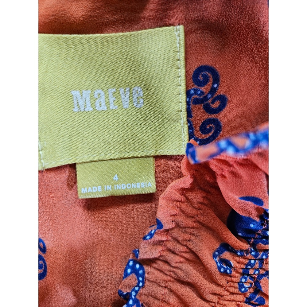 Maeve Anthropologie Orange Blue Octopus Print Ruffle Neck Sleeveless Blouse 4 - Picture 3 of 4